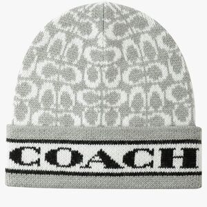 Coach Women's Signature C‎ Logo Beanie Grey OS NWT in packaging